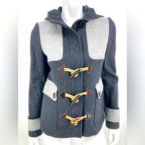 J Crew Wool Gray Coa  Gently Used Lined Hooded Length 24’ Underarms 18’ Size 6